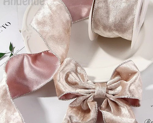 シルバーエッジ ベルベット ワイドリボン【 Pink Beige / ピンク