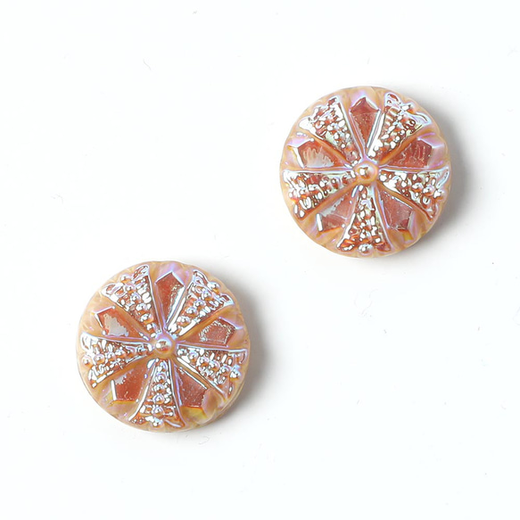 2つ売 ガラスカボション カフェオレ＆メタリック 1.3cm 1枚目の画像