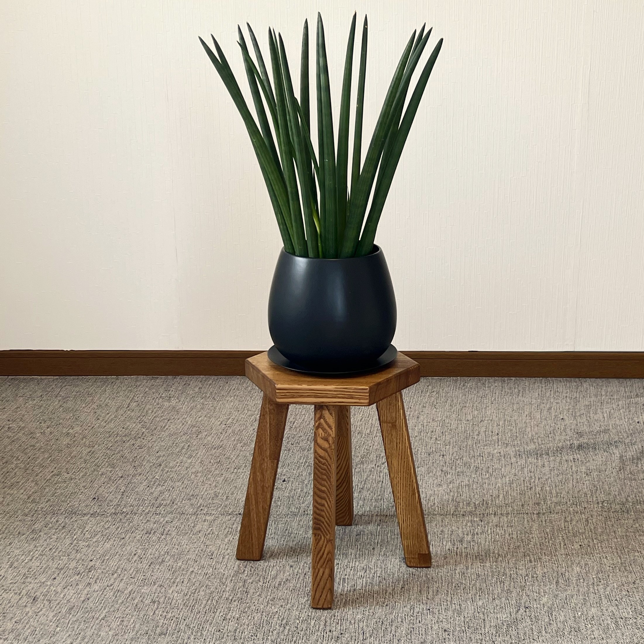 六角形のプランタースタンド　スツール＆フラワースタンド　カラー：ブラウン