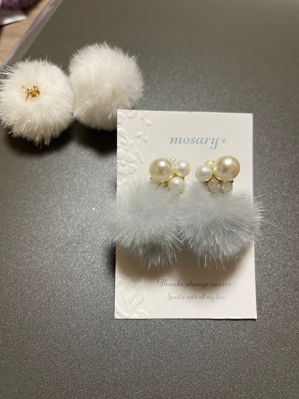 大人気2way♡冬につけたいファー＆オールシーズン大活躍シンプルパール*ピアス 7枚目の画像