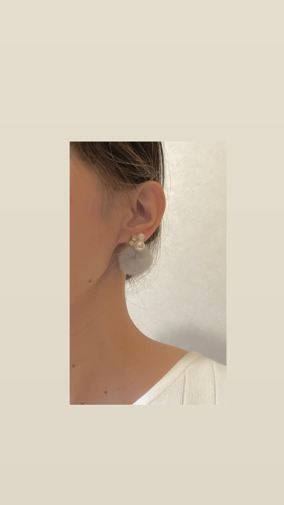 大人気2way♡冬につけたいファー＆オールシーズン大活躍シンプルパール*ピアス 4枚目の画像