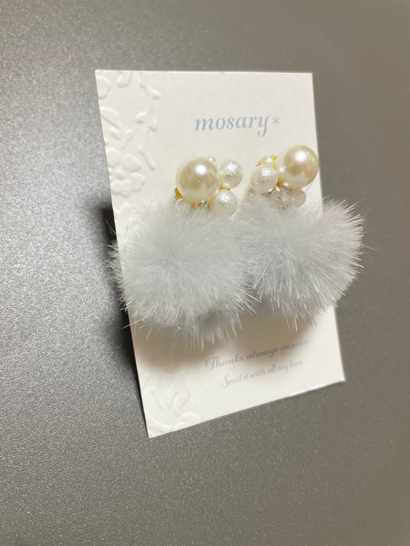 大人気2way♡冬につけたいファー＆オールシーズン大活躍シンプルパール*ピアス 6枚目の画像
