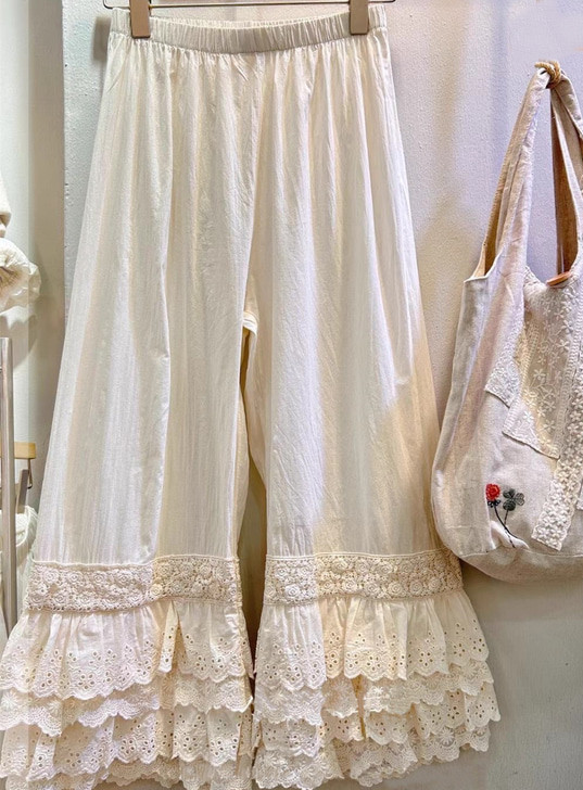 【受注製作】柔らかい綿麻製レースワイドパンツ　KT540 4,963円