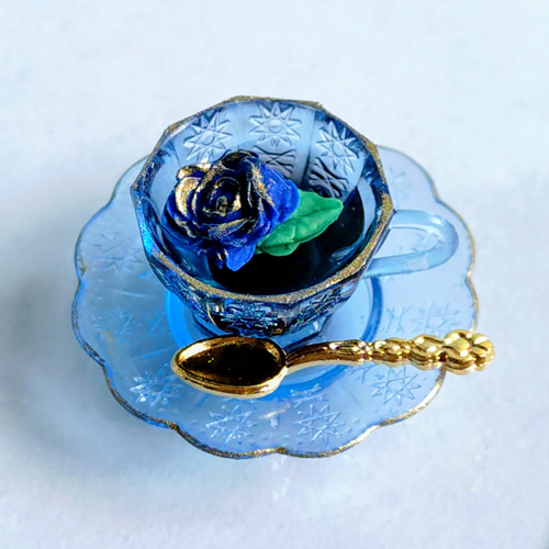 ミニチュア アフタヌーンティー ケーキスタンド シンデレラ 青 薔薇