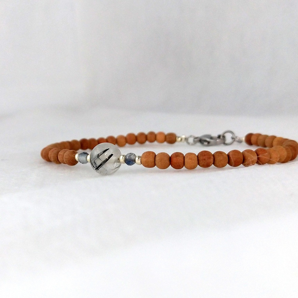 白檀ブレスレット　トルマリンクォーツ＆トパーズ　メンズ向き