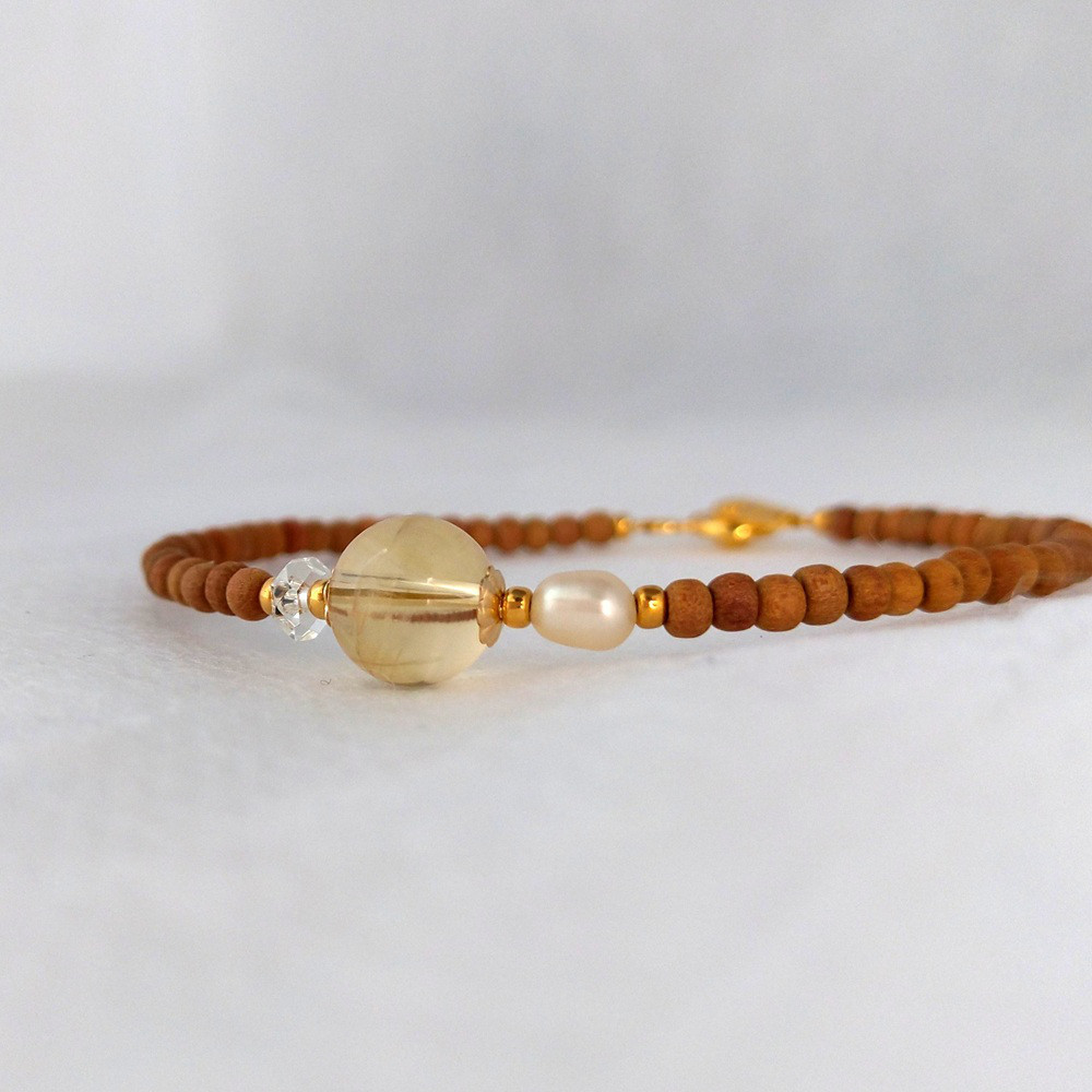 白檀ブレスレット　シトリン＆淡水パール【11月誕生石】