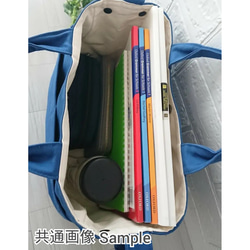 帆布 ころんとバック(2way・2ポケット) ＊Mサイズ＊スチールブルー×大花柄＊ 6枚目の画像