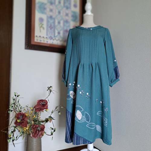 ☆ 着物リメイク/訪問着/一点もの/正絹/襟付き/タックワンピ―ス