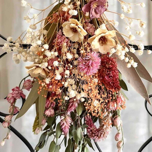 大人ナチュラルなドライフラワースワッグ/玄関を華やかに高級感