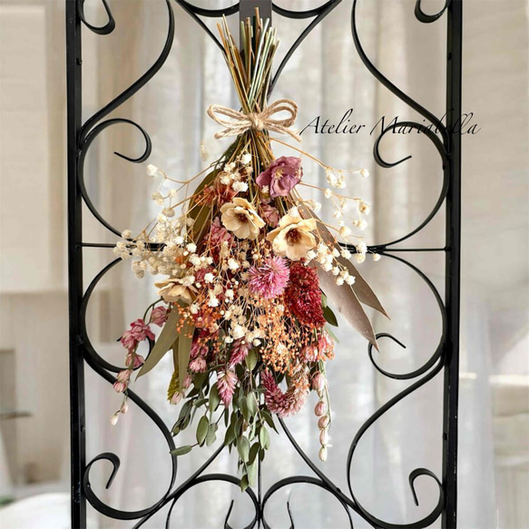 大人ナチュラルなドライフラワースワッグ/玄関を華やかに高級感