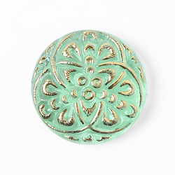 チェコガラス・カボション 1個 1.8cm グリーン 花ぐるま 1枚目の画像
