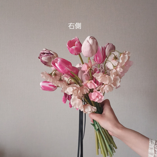 青みピンクのチューリップブーケ ウェディングブーケ アーティ