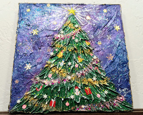 季節を楽しむ絵画＊宇宙の煌めき幸せ灯すクリスマスツリー 一番星