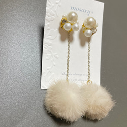 【秋冬人気アイテム2wayでお楽しみいただけます♡】ファーチェーン❁⃘*.ﾟふわふわ♡揺れるファーピアス 4枚目の画像