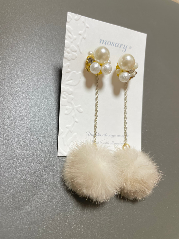 【秋冬人気アイテム2wayでお楽しみいただけます♡】ファーチェーン❁⃘*.ﾟふわふわ♡揺れるファーピアス 4枚目の画像