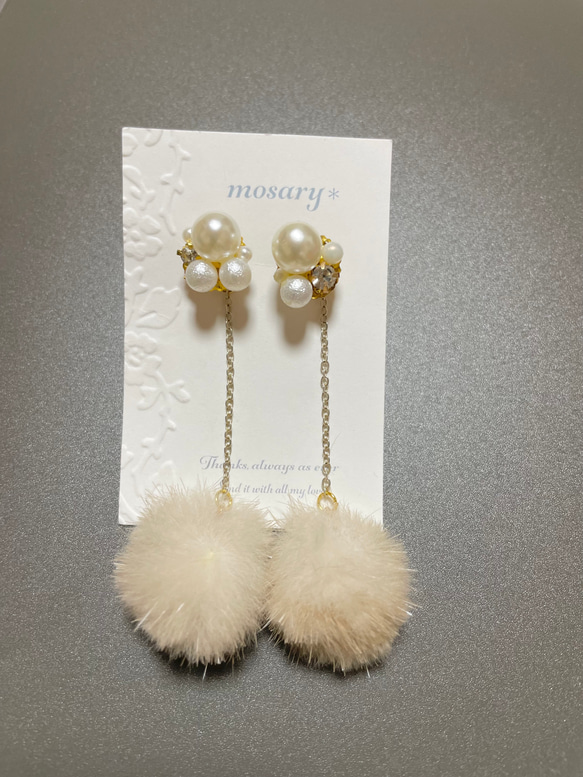 【秋冬人気アイテム2wayでお楽しみいただけます♡】ファーチェーン❁⃘*.ﾟふわふわ♡揺れるファーピアス 3枚目の画像