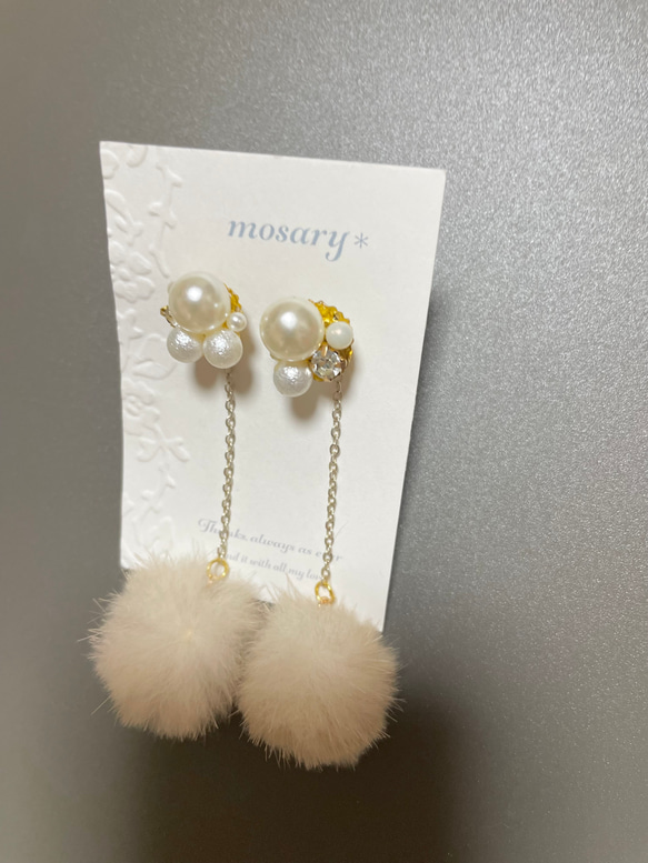 【秋冬人気アイテム2wayでお楽しみいただけます♡】ファーチェーン❁⃘*.ﾟふわふわ♡揺れるファーピアス 5枚目の画像