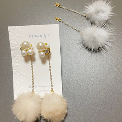【秋冬人気アイテム2wayでお楽しみいただけます♡】ファーチェーン❁⃘*.ﾟふわふわ♡揺れるファーピアス 2枚目の画像