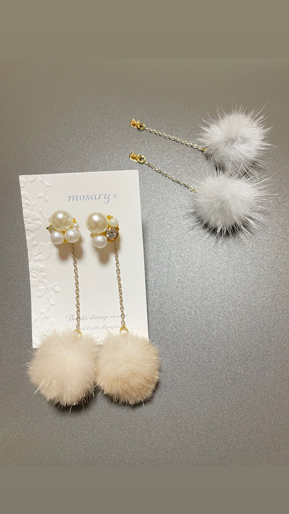 【秋冬人気アイテム2wayでお楽しみいただけます♡】ファーチェーン❁⃘*.ﾟふわふわ♡揺れるファーピアス 2枚目の画像