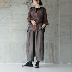 ミステリアスに煌めく♪オリエンタルパッチワークブラウス（25w-07）ブラウン 6枚目の画像