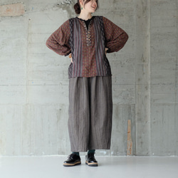 ミステリアスに煌めく♪オリエンタルパッチワークブラウス（25w-07）ブラウン 5枚目の画像