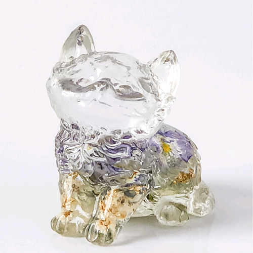 選べる花材】猫型レジンオブジェ ドライフラワー入り お座り猫 猫好き