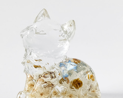 選べる花材】猫型レジンオブジェ ドライフラワー入り お座り猫 猫好き