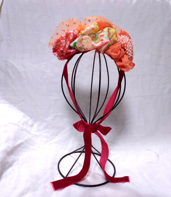 稲妻の将軍　絞り　七五三　ヘッドドレス　着物リメイク　アンティーク　髪飾り 髪飾り 七五三 着物リメイク ヘッドドレス アンティーク