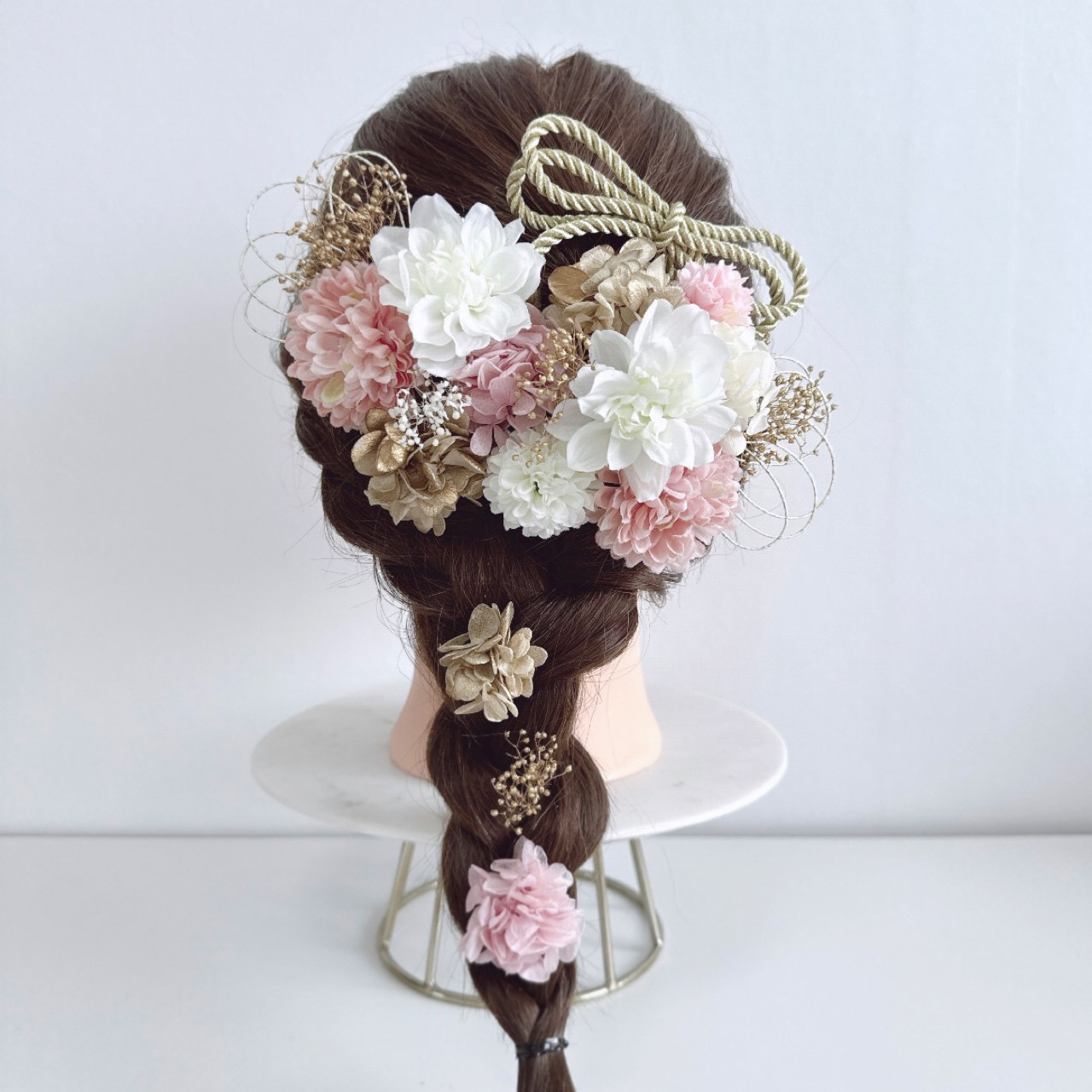 ピンク ベージュ ゴールド リボン ヘッドドレス 和装 髪飾り 成人式 前撮り 袴 卒業式