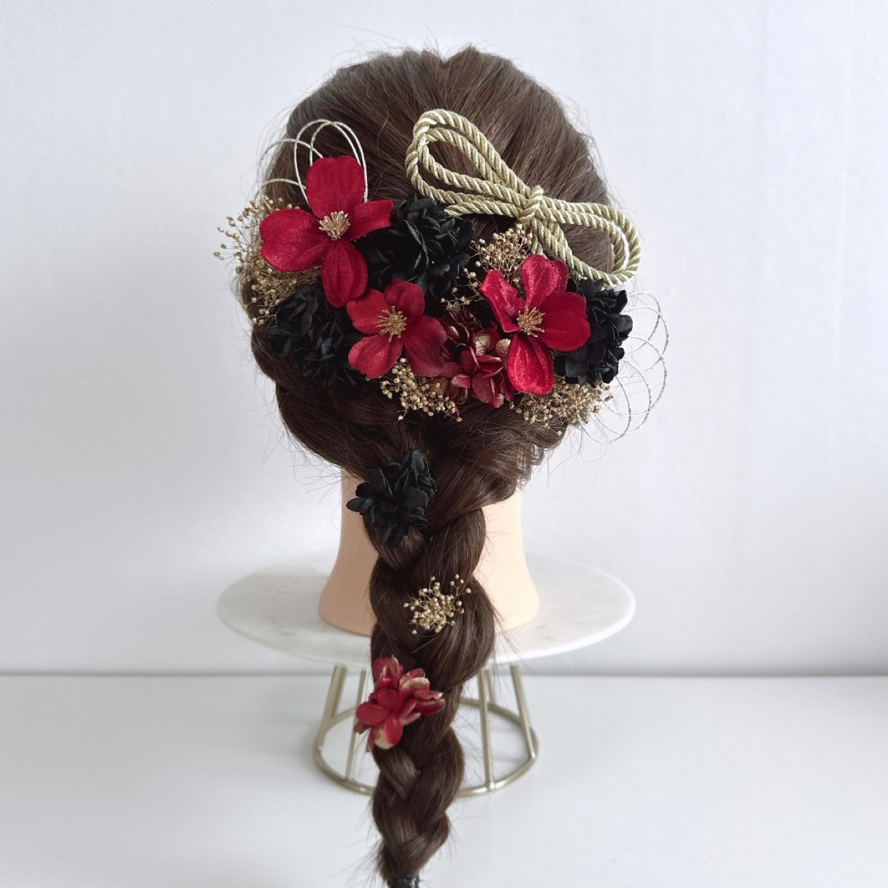 赤 黒 ゴールド リボン ヘッドドレス 和装 髪飾り 成人式 前撮り 袴 卒業式