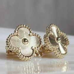 高品質 クローバー ピアス マザーオブパール YG 幸せのクローバーピアス 15mm（グレーマザーオブパール）【高品質