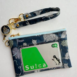 リバティ2025AW「コー・アンド・エイト」（ネイビー地）パスケース＆リールストラップ☆ラミネート☆PVC 2枚目の画像