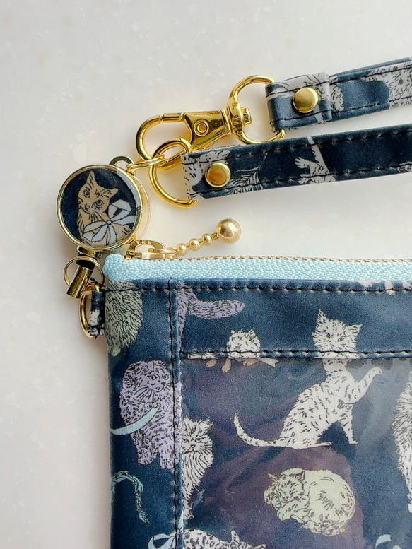 リバティ2025AW「コー・アンド・エイト」（ネイビー地）パスケース＆リールストラップ☆ラミネート☆PVC 5枚目の画像