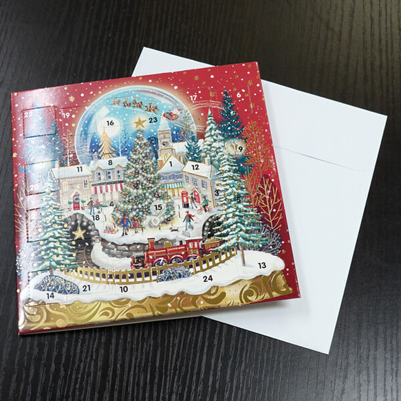 カードタイプの新size！送って楽しめる！『スクエア型！アドベントクリスマス　グリーティングカード　楽しい広場』 2枚目の画像