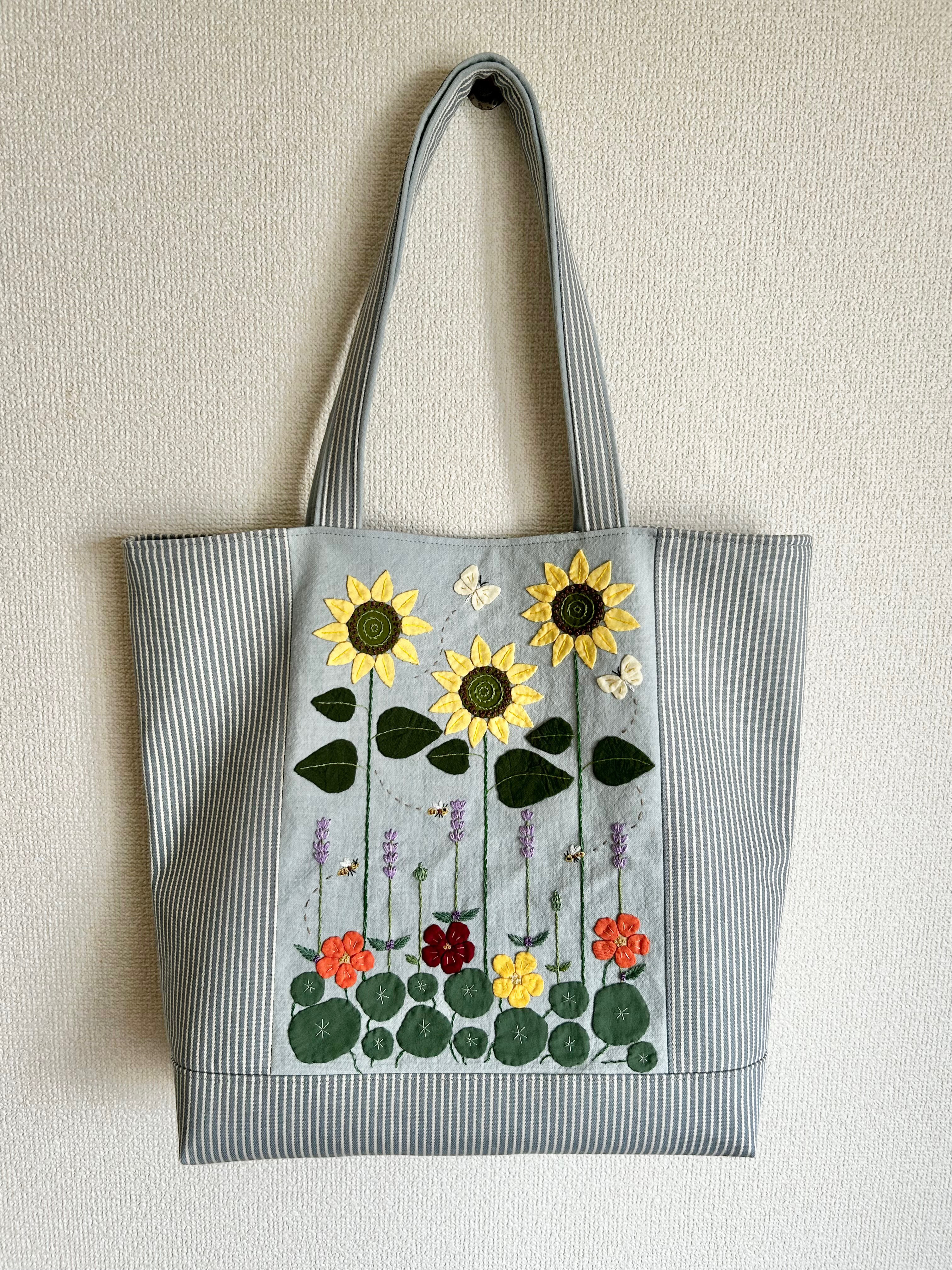 アップリケ刺しゅうバッグ　ひまわり