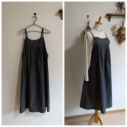 綿スラブシャンブレーキャミソール型ワンピースブラック 1枚目の画像