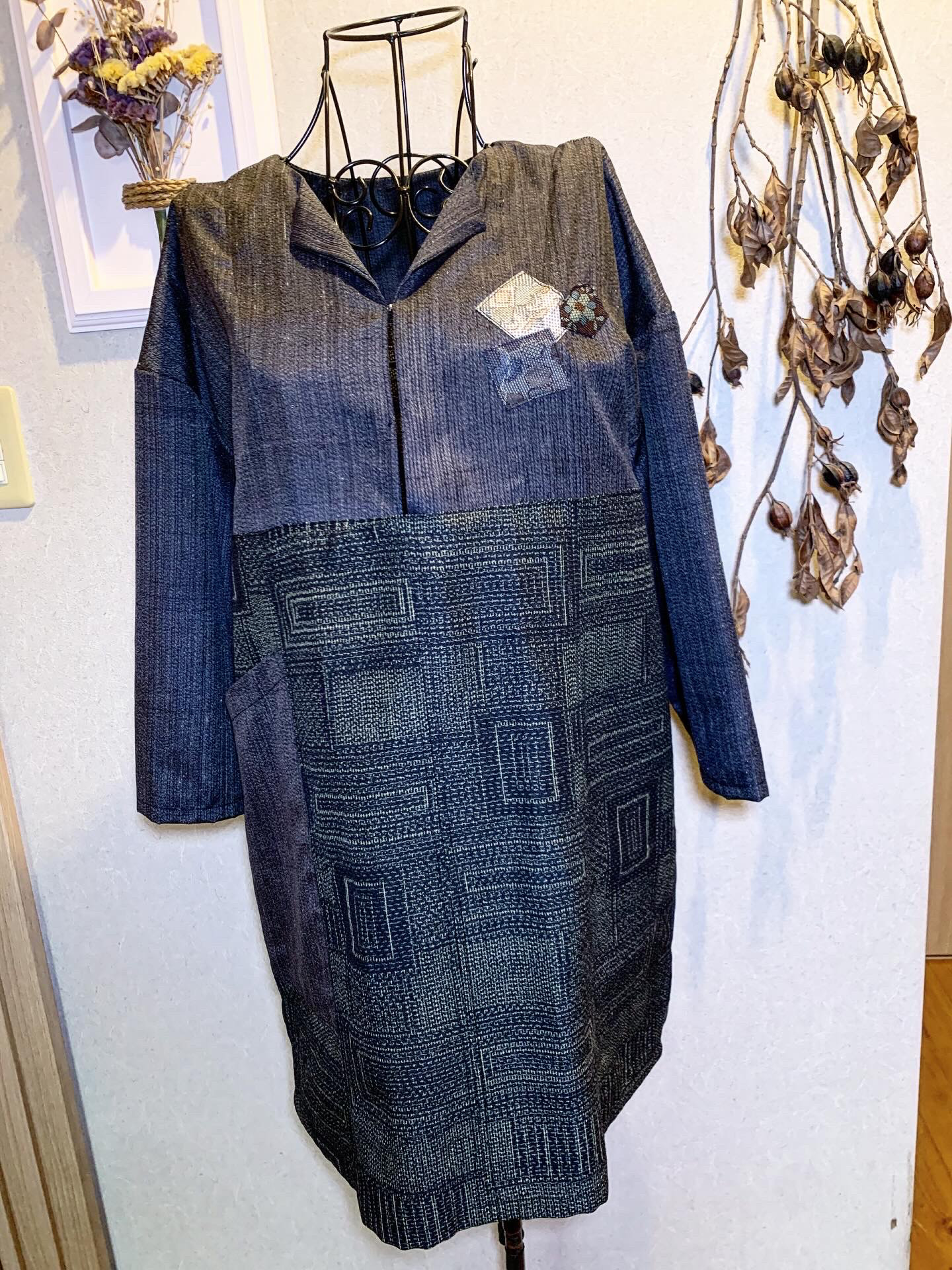 着物地オシャレチュニック//Ｖネックで着やすい//オシャレ//