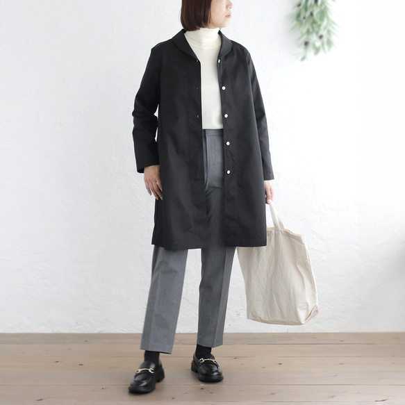 《在庫限り》秋冬に活躍✦ コットンツイル ショールカラー ジャケットコート（ブラック）CO08 2枚目の画像