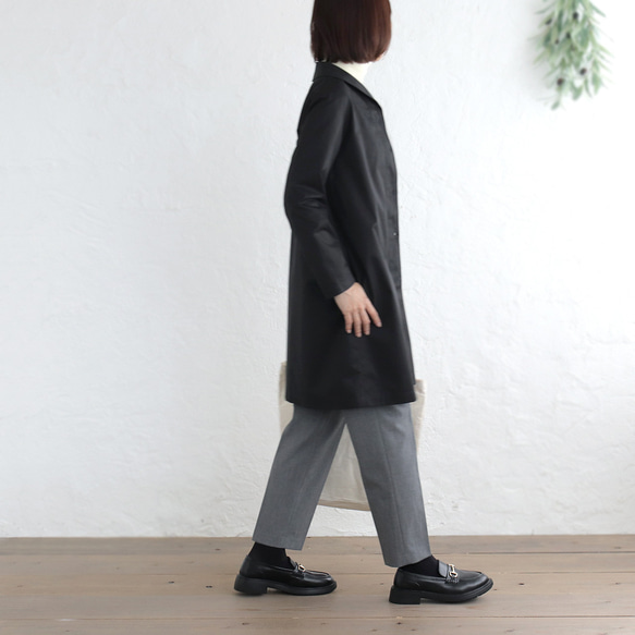 《在庫限り》秋冬に活躍✦ コットンツイル ショールカラー ジャケットコート（ブラック）CO08 4枚目の画像