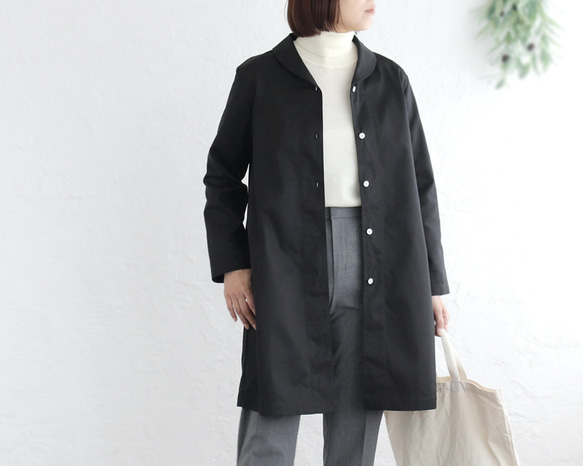 《在庫限り》秋冬に活躍✦ コットンツイル ショールカラー ジャケットコート（ブラック）CO08 1枚目の画像