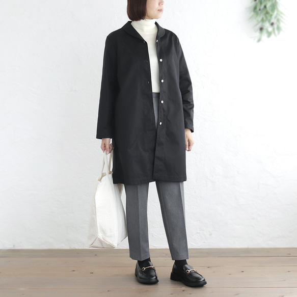 《在庫限り》秋冬に活躍✦ コットンツイル ショールカラー ジャケットコート（ブラック）CO08 3枚目の画像