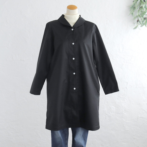 《在庫限り》秋冬に活躍✦ コットンツイル ショールカラー ジャケットコート（ブラック）CO08 7枚目の画像