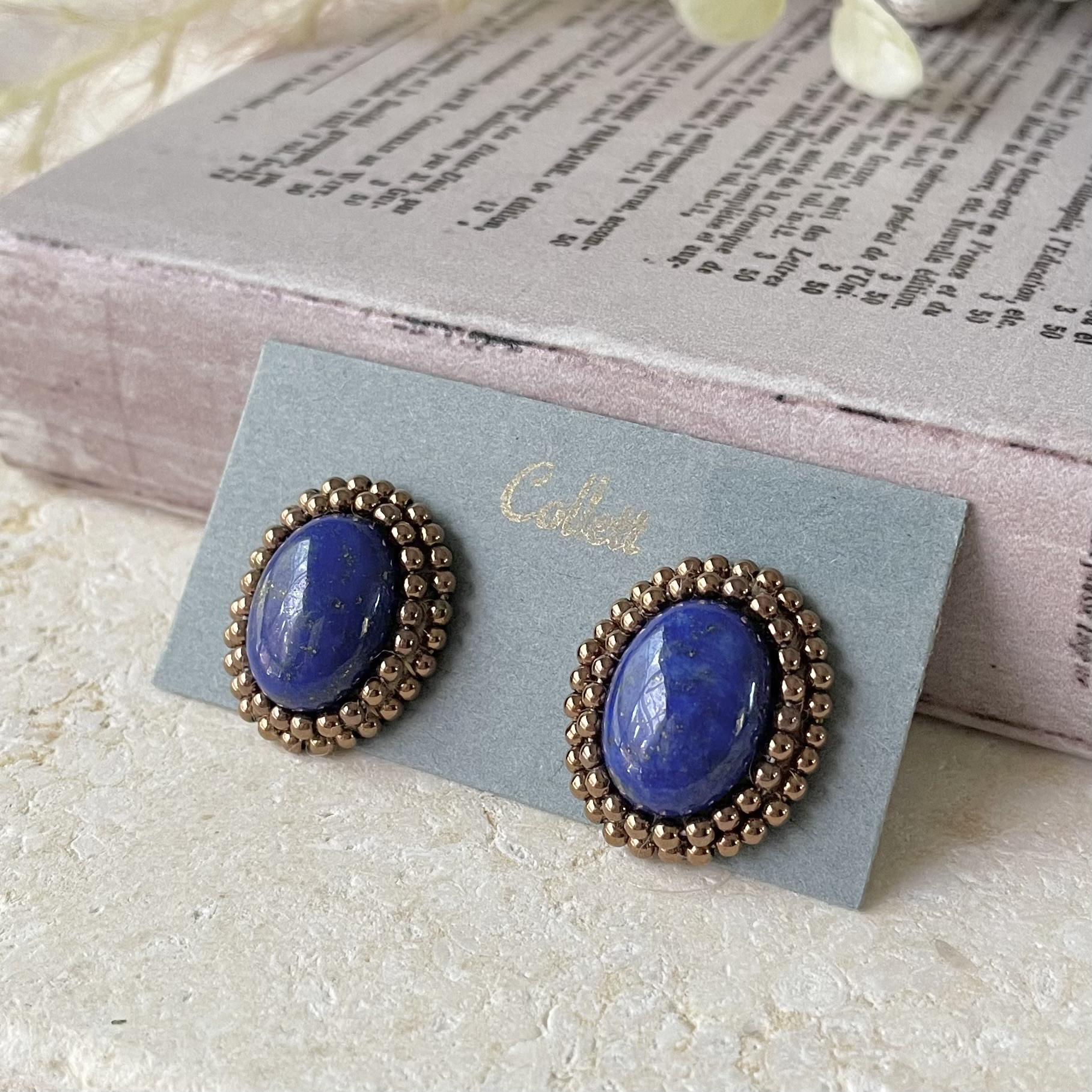 高品質アフガニスタン産ラピスラズリ × ヘマタイトのフレーミングピアス・イヤリング＊金属アレルギー対応