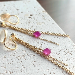 【天然石イヤリング】ルビー＆サージカルステンレス　ハンドメイド 2枚目の画像