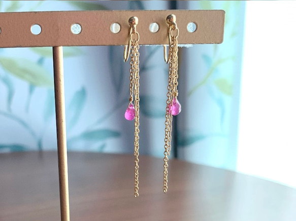 【天然石イヤリング】ルビー＆サージカルステンレス　ハンドメイド 3枚目の画像