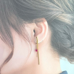 【天然石イヤリング】ルビー＆サージカルステンレス　ハンドメイド 4枚目の画像