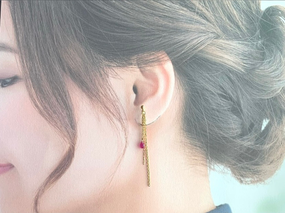 【天然石イヤリング】ルビー＆サージカルステンレス　ハンドメイド 4枚目の画像