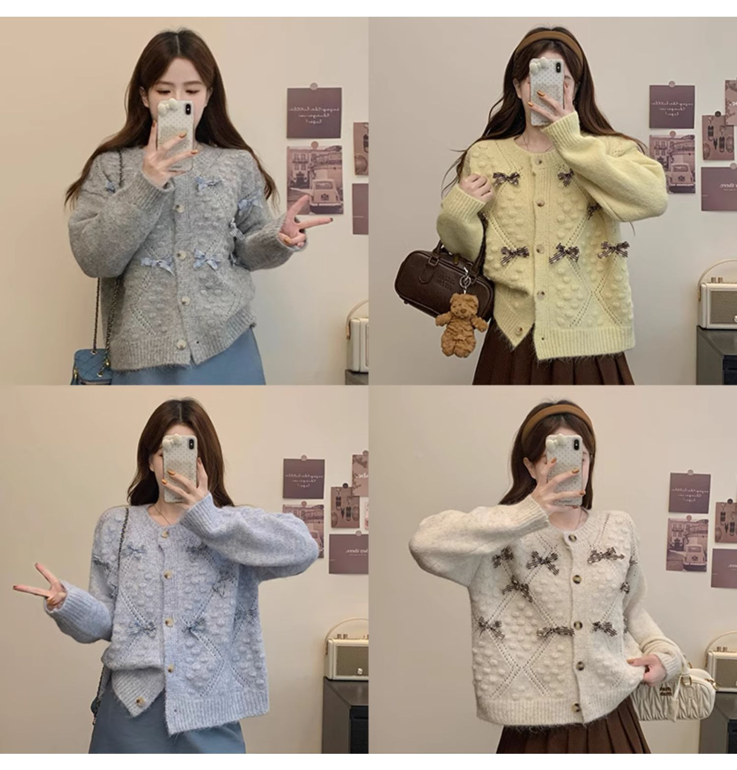 大きいヤードの丸い襟のリボンの結いのニットのカーディガンの女性の秋の新型の西洋の気のファッションのもちもちしたセーターの