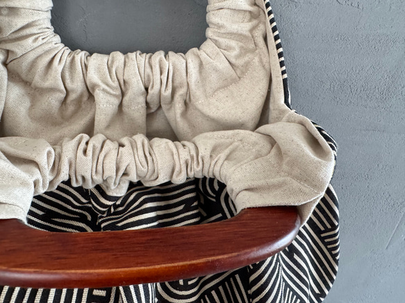 1点のみ★大人レトロな木製四角のウッドリングバック　黒しましま北欧　ミニバック旅行にも 3枚目の画像