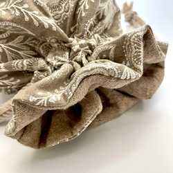 Marcella花刺繍のマニフィーク巾着バッグ iLiv社高級イギリス生地 高品質エンブロイダリー 太番手フレンチリネン 16枚目の画像